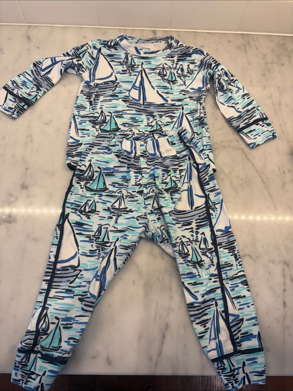 STS Sail to Sable Kids Sailboat Pajama Set - Aqua & Navy 2T